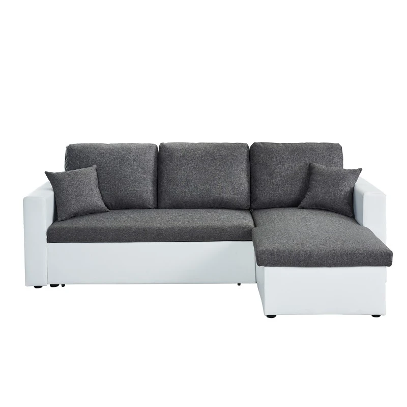 Canapé D'angle ASPEN Convertible, Réversible Et Coffre En Tissu Gris Et PU Blanc 2 Canapé D'angle ASPEN Convertible, Réversible Et Coffre En Tissu Gris Et PU Blanc – Image 2