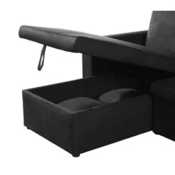 Canapé D'angle ASPEN Convertible, Réversible Et Coffre En Tissu Noir -Maison Jardin Élégance canape d angle aspen convertible reversible et coffre en tissu noir 5