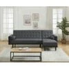 Canapé D'angle LUXURY Convertible Tissu Anthracite Et PU Noir 4 Places