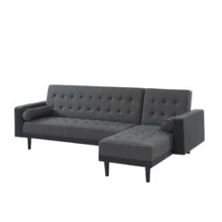 Canapé D'angle LUXURY Convertible Tissu Anthracite Et PU Noir 4 Places -Maison Jardin Élégance canape d angle luxury convertible tissu noir 4 places 2