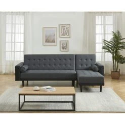 Canapé D'angle LUXURY Convertible Tissu Anthracite Et PU Noir 4 Places