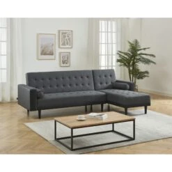 Canapé D'angle LUXURY Convertible Tissu Anthracite Et PU Noir 4 Places -Maison Jardin Élégance canape d angle luxury convertible tissu noir 4 places 7