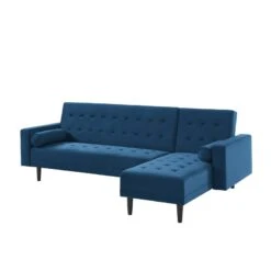 Canapé D'angle LUXURY Convertible Velours Bleu 4 Places -Maison Jardin Élégance canape d angle luxury convertible velours bleu 4 places 2