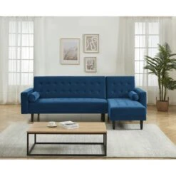 Canapé D'angle LUXURY Convertible Velours Bleu 4 Places