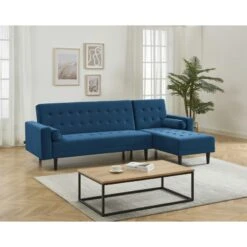 Canapé D'angle LUXURY Convertible Velours Bleu 4 Places -Maison Jardin Élégance canape d angle luxury convertible velours bleu 4 places 7