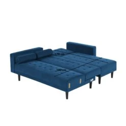 Canapé D'angle LUXURY Convertible Velours Bleu 4 Places -Maison Jardin Élégance canape d angle luxury convertible velours bleu 4 places 9