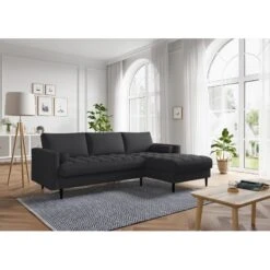 Canapé D'angle MAEL Cacharel En Tissu Anthracite Fixe -Maison Jardin Élégance canape d angle mael cacharel tissu anthracite 3 places 4