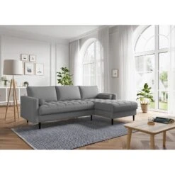 Canapé D'angle MAEL Cacharel En Tissu Gris Chiné Fixe -Maison Jardin Élégance canape d angle mael cacharel tissu gris chine 3 places 4