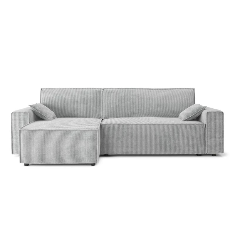 Canapé D'angle MARIUS Convertible Velours Côtelé Gris Clair 2 Canapé D'angle MARIUS Convertible Velours Côtelé Gris Clair – Image 2