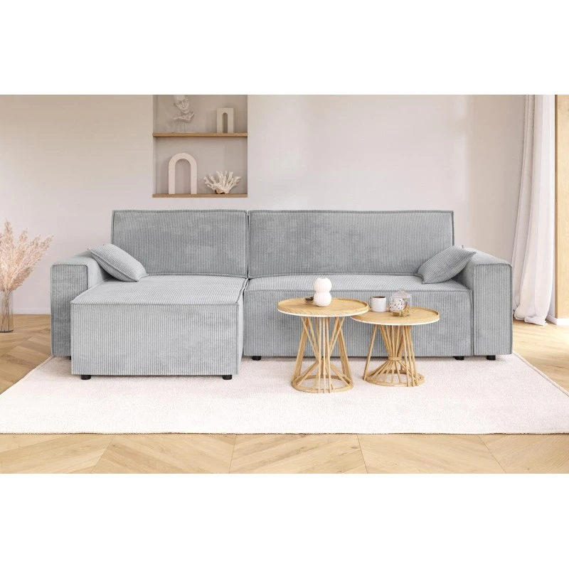 Canapé D'angle MARIUS Convertible Velours Côtelé Gris Clair 1 Canapé D'angle MARIUS Convertible Velours Côtelé Gris Clair