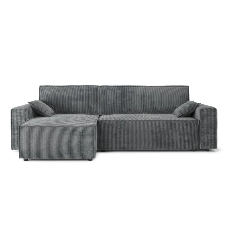 Canapé D'angle MARIUS Convertible Velours Côtelé Gris Souris 2 Canapé D'angle MARIUS Convertible Velours Côtelé Gris Souris – Image 2