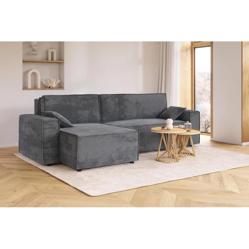 Canapé D'angle MARIUS Convertible Velours Côtelé Gris Souris 7 Canapé D'angle MARIUS Convertible Velours Côtelé Gris Souris – Image 7