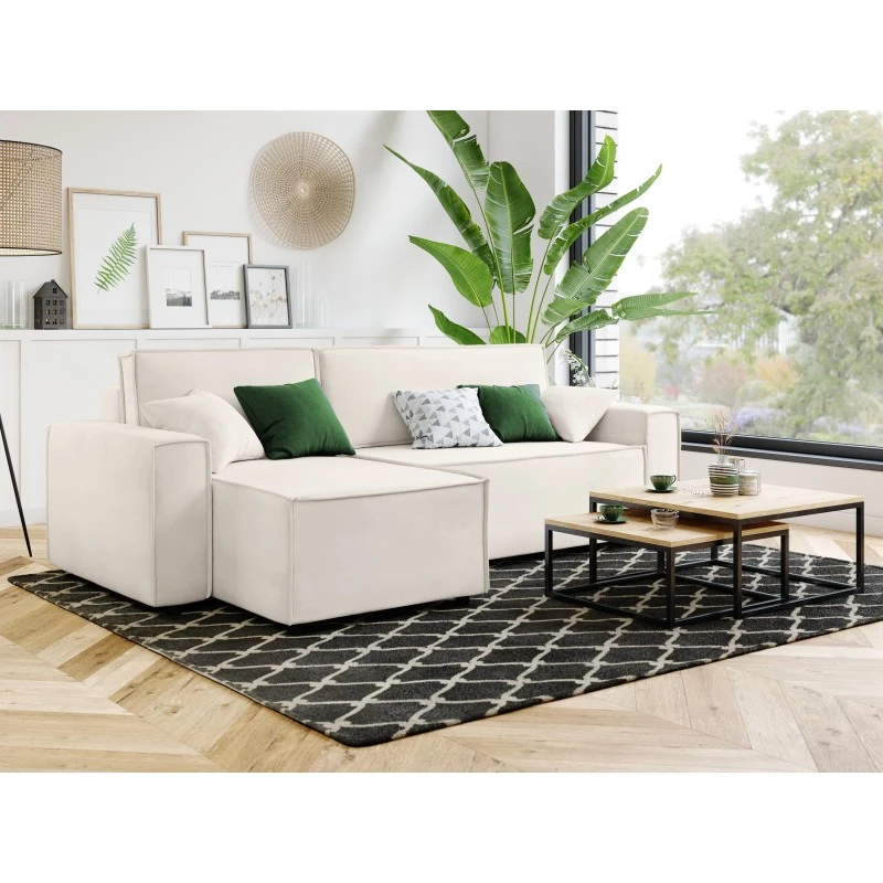 Canapé D'angle MIRA Convertible Et Réversible Velours Beige 7 Canapé D'angle MIRA Convertible Et Réversible Velours Beige – Image 7