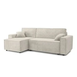 Canapé D'angle MIRA Convertible Et Réversible Velours Côtelé Beige 4 Places -Maison Jardin Élégance canape d angle mira convertible et reversible velours cotele beige 4 places 2