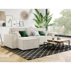 Canapé D'angle MIRA Convertible Et Réversible Velours Côtelé Beige 4 Places -Maison Jardin Élégance canape d angle mira convertible et reversible velours cotele beige 4 places 7