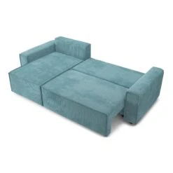 Canapé D'angle MIRA Convertible Et Réversible Velours Côtelé Bleu -Maison Jardin Élégance canape d angle mira convertible et reversible velours cotele bleu 4 places 3