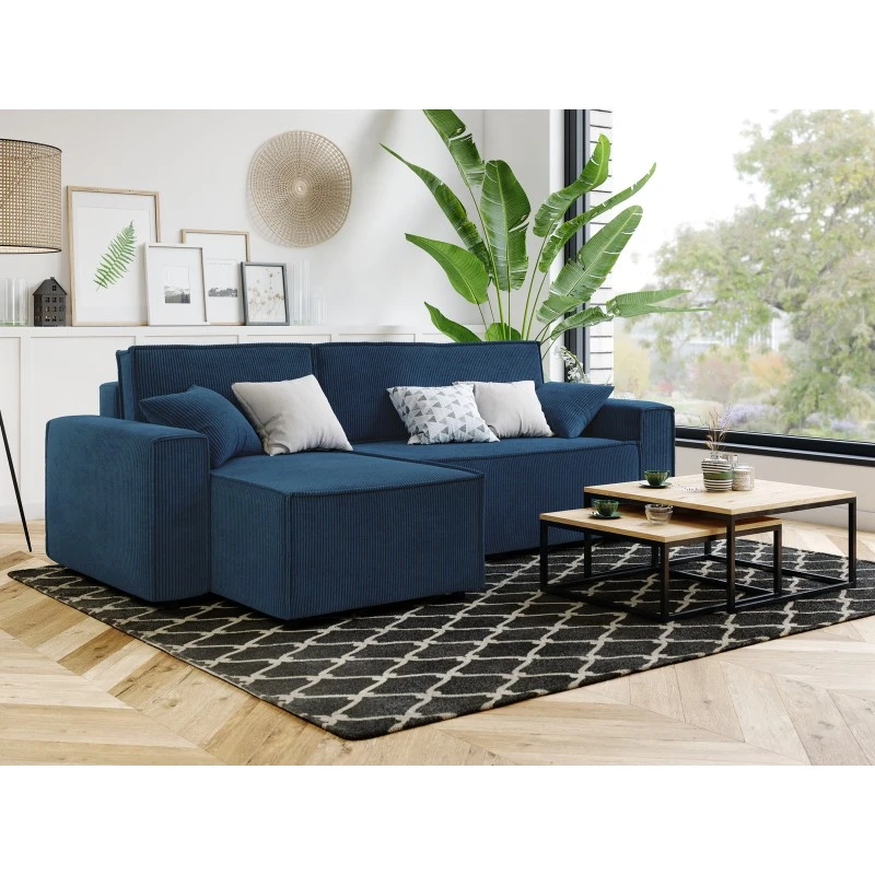 Canapé D'angle MIRA Convertible Et Réversible Velours Côtelé Bleu Cobalt 7 Canapé D'angle MIRA Convertible Et Réversible Velours Côtelé Bleu Cobalt – Image 7