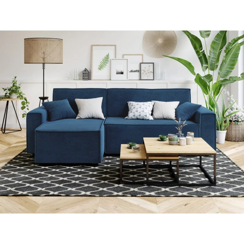 Canapé D'angle MIRA Convertible Et Réversible Velours Côtelé Bleu Cobalt 1 Canapé D'angle MIRA Convertible Et Réversible Velours Côtelé Bleu Cobalt