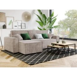 Canapé D'angle MIRA Convertible Et Réversible Velours Côtelé Grège -Maison Jardin Élégance canape d angle mira convertible et reversible velours cotele grege 6