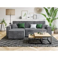 Canapé D'angle MIRA Convertible Et Réversible Velours Côtelé Gris Souris