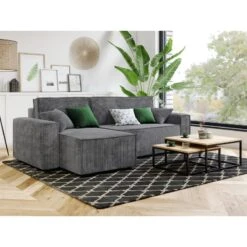 Canapé D'angle MIRA Convertible Et Réversible Velours Côtelé Gris Souris -Maison Jardin Élégance canape d angle mira convertible et reversible velours cotele gris 6