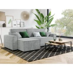 Canapé D'angle MIRA Convertible Et Réversible Velours Côtelé Gris Clair -Maison Jardin Élégance canape d angle mira convertible et reversible velours cotele gris clair 6