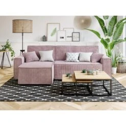 Canapé D'angle MIRA Convertible Et Réversible Velours Côtelé Mauve