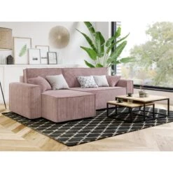 Canapé D'angle MIRA Convertible Et Réversible Velours Côtelé Mauve -Maison Jardin Élégance canape d angle mira convertible et reversible velours cotele mauve 6