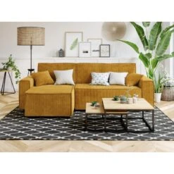 Canapé D'angle MIRA Convertible Et Réversible Velours Côtelé Moutarde