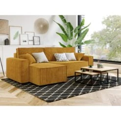 Canapé D'angle MIRA Convertible Et Réversible Velours Côtelé Moutarde -Maison Jardin Élégance canape d angle mira convertible et reversible velours cotele moutarde 6