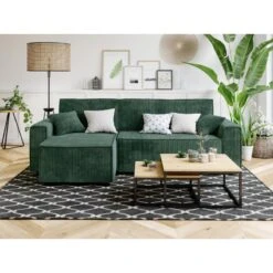 Canapé D'angle MIRA Convertible Et Réversible Velours Côtelé Vert