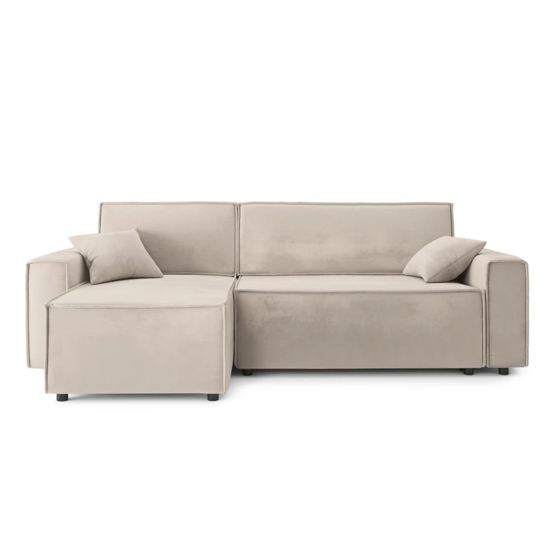 Canapé D'angle MIRA Convertible Et Réversible Velours Grège 2 Canapé D'angle MIRA Convertible Et Réversible Velours Grège – Image 2