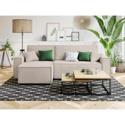 Canapé D'angle MIRA Convertible Et Réversible Velours Grège