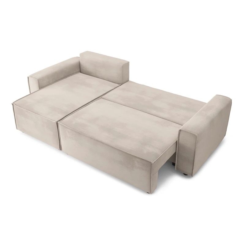 Canapé D'angle MIRA Convertible Et Réversible Velours Grège 4 Canapé D'angle MIRA Convertible Et Réversible Velours Grège – Image 4