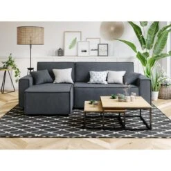 Canapé D'angle MIRA Convertible Et Réversible Velours Gris Souris