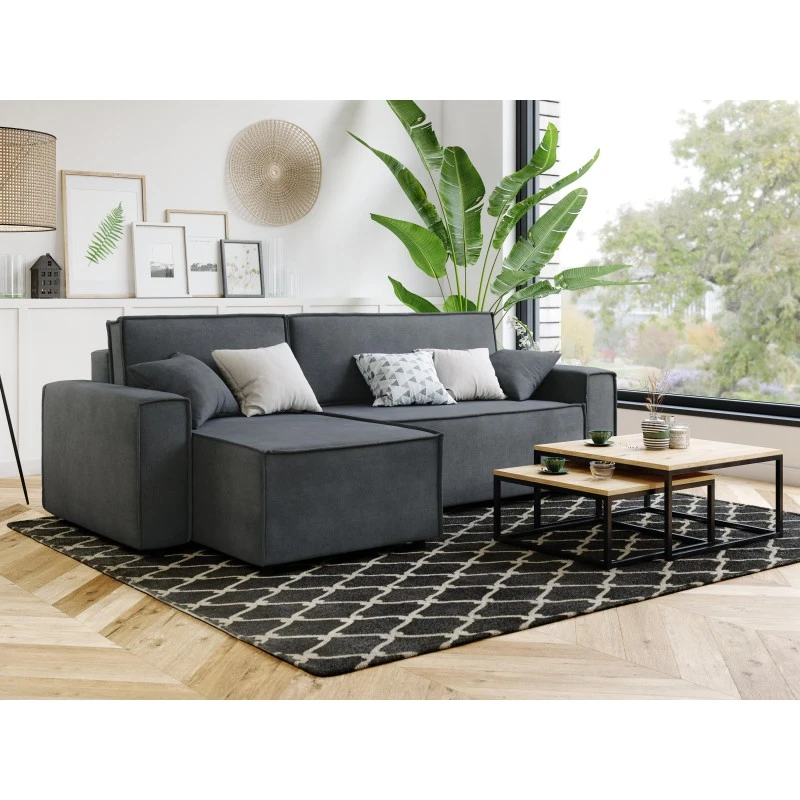 Canapé D'angle MIRA Convertible Et Réversible Velours Gris Souris 7 Canapé D'angle MIRA Convertible Et Réversible Velours Gris Souris – Image 7