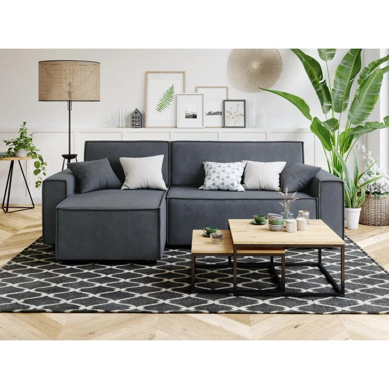 Canapé D'angle MIRA Convertible Et Réversible Velours Gris Souris 1 Canapé D'angle MIRA Convertible Et Réversible Velours Gris Souris