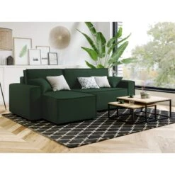 Canapé D'angle MIRA Convertible Et Réversible Velours Vert -Maison Jardin Élégance canape d angle mira convertible et reversible velours vert 6