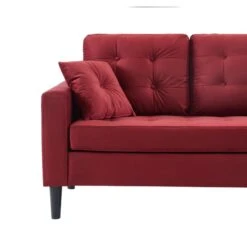 Canapé D'angle MIRISA En Velours Grenat Pieds Bois 4 Places Et 2 Coussins Inclus -Maison Jardin Élégance canape d angle mirisa velours grenat 3 places pieds bois 2 coussins inclus 3