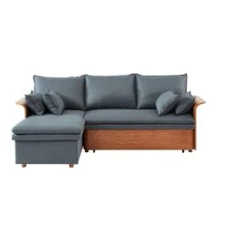 Canapé D'angle WOOD En Tissu Gris 4 Places Réversible Convertible Coffre -Maison Jardin Élégance canape d angle wood tissu gris 4 places reversible convertible coffr 6