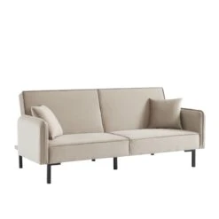 Canapé Droit ALICE Convertible Velours Grège 3 Places -Maison Jardin Élégance canape droit alice convertible velours grege 3 places 2