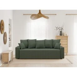 Canapé Droit ALMA Convertible Tissu Vert 3 Places