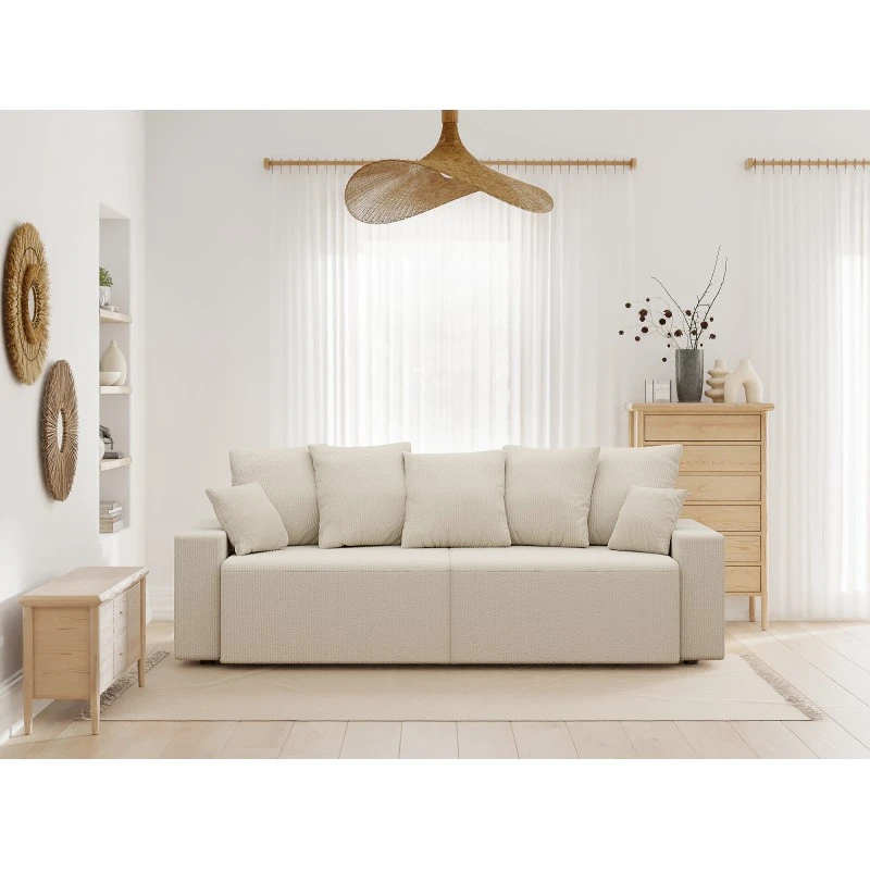 Canapé Droit ALMA Convertible Velours Côtelé Beige 3 Places 1 Canapé Droit ALMA Convertible Velours Côtelé Beige 3 Places