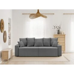 Canapé Droit ALMA Convertible Velours Côtelé Gris Souris 3 Places