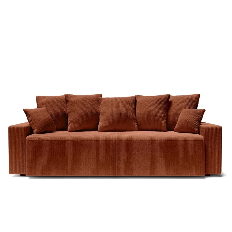 Canapé Droit ALMA Convertible Velours Côtelé Terracotta 3 Places 2 Canapé Droit ALMA Convertible Velours Côtelé Terracotta 3 Places – Image 2