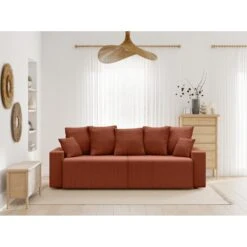 Canapé Droit ALMA Convertible Velours Côtelé Terracotta 3 Places