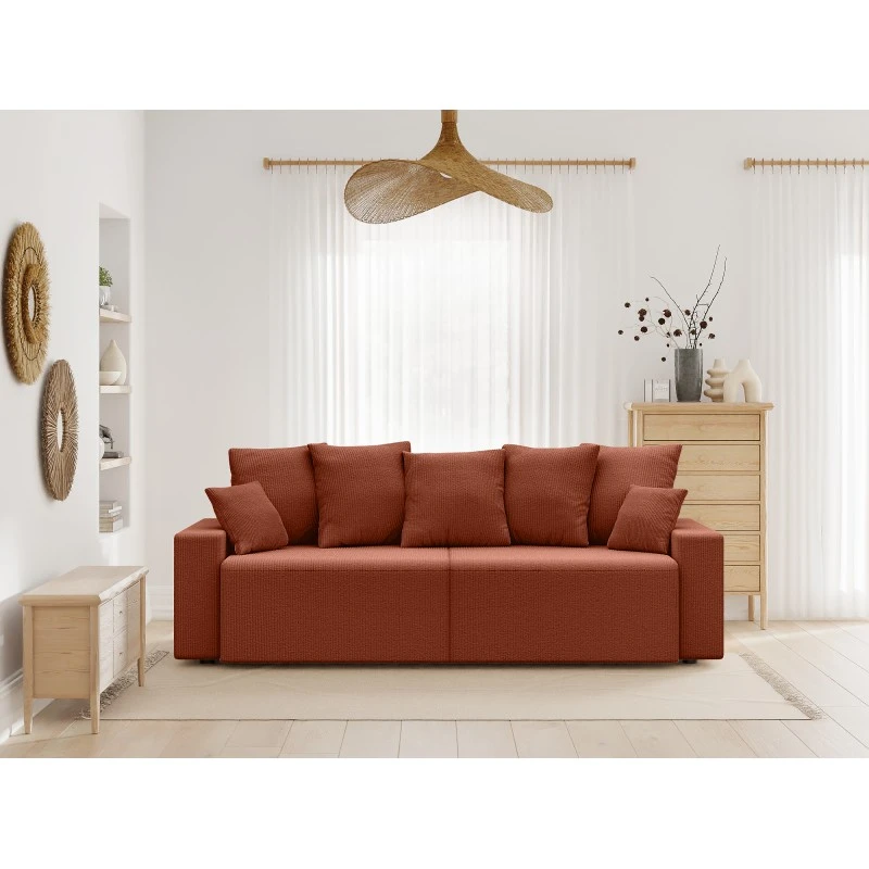 Canapé Droit ALMA Convertible Velours Côtelé Terracotta 3 Places 1 Canapé Droit ALMA Convertible Velours Côtelé Terracotta 3 Places