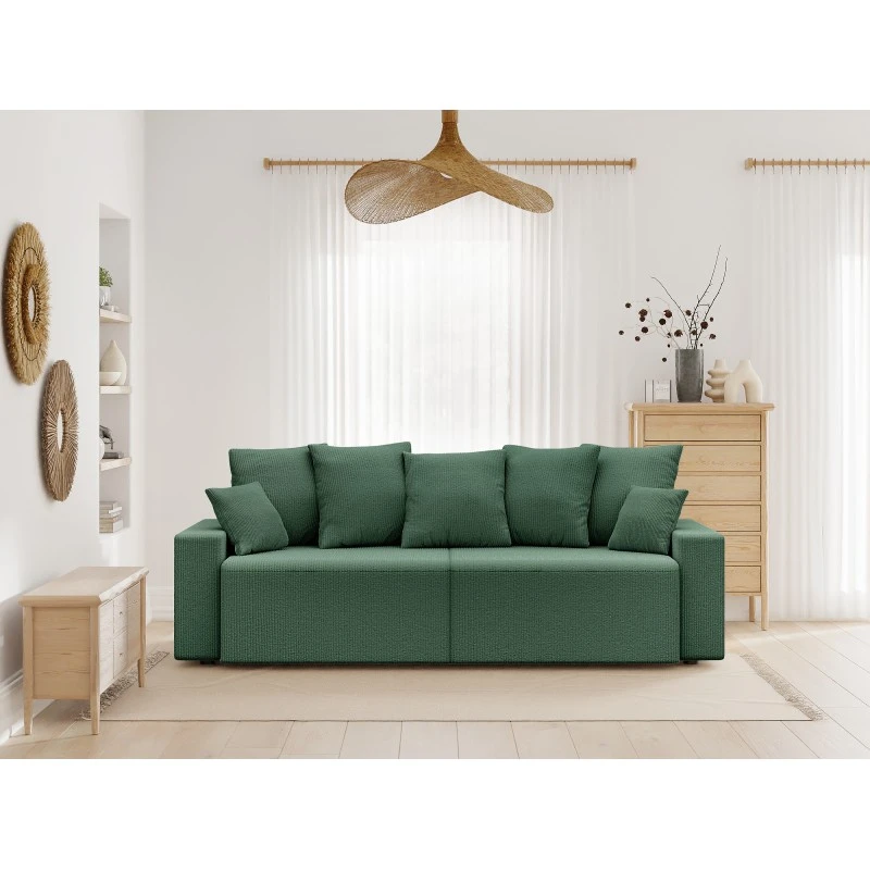 Canapé Droit ALMA Convertible Velours Côtelé Vert 3 Places 1 Canapé Droit ALMA Convertible Velours Côtelé Vert 3 Places