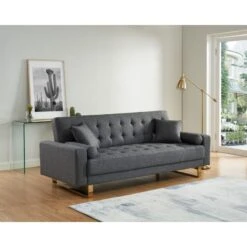 Canapé Droit Auguste Droit Convertible 3 Places Tissu Chiné Gris -Maison Jardin Élégance canape droit auguste droit convertible 3 places tissu chine gris 7