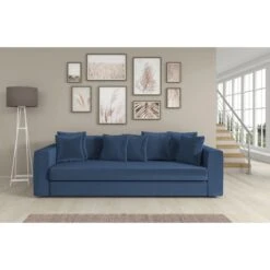 Canapé Droit CALDO En Velours Bleu Officier 3 Places -Maison Jardin Élégance canape droit caldo cacharel velours bleu officier 3 places 4